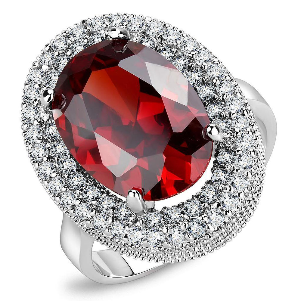 Alamode Rhodium Brass Ring with AAA Grade CZ in Garnet - Alamode