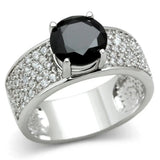 Alamode Rhodium Brass Ring with AAA Grade CZ in Jet - Alamode - Flyclothing LLC