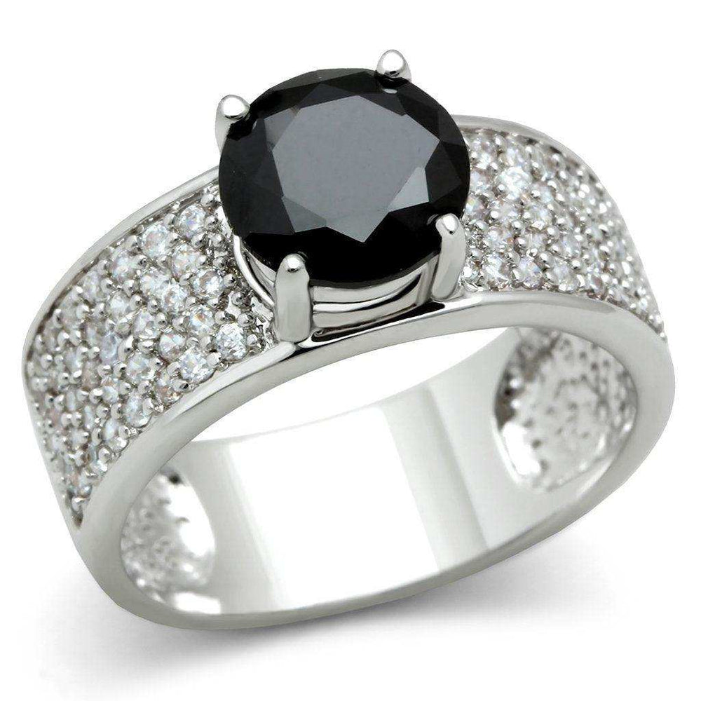 Alamode Rhodium Brass Ring with AAA Grade CZ in Jet - Alamode - Flyclothing LLC