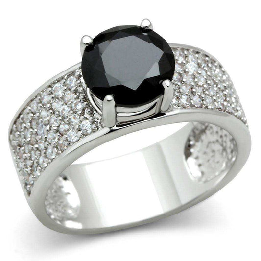 Alamode Rhodium Brass Ring with AAA Grade CZ in Jet - Alamode - Flyclothing LLC