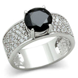 Alamode Rhodium Brass Ring with AAA Grade CZ in Jet - Alamode - Flyclothing LLC