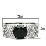 Alamode Rhodium Brass Ring with AAA Grade CZ in Jet - Alamode - Flyclothing LLC