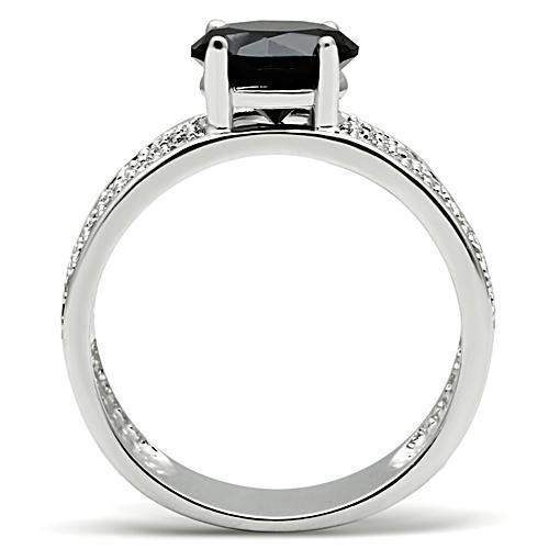 Alamode Rhodium Brass Ring with AAA Grade CZ in Jet - Alamode - Flyclothing LLC