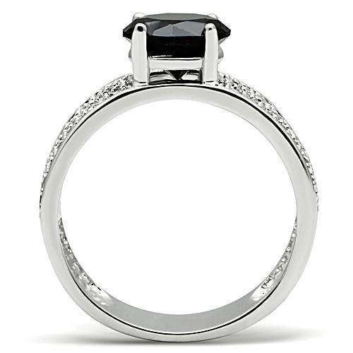 Alamode Rhodium Brass Ring with AAA Grade CZ in Jet - Alamode - Flyclothing LLC
