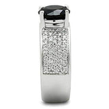 Alamode Rhodium Brass Ring with AAA Grade CZ in Jet - Alamode - Flyclothing LLC