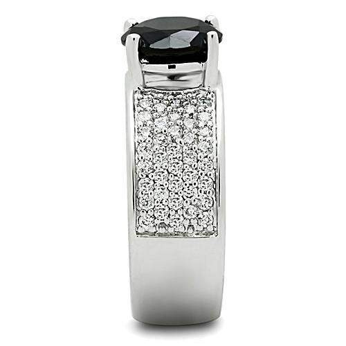 Alamode Rhodium Brass Ring with AAA Grade CZ in Jet - Alamode - Flyclothing LLC