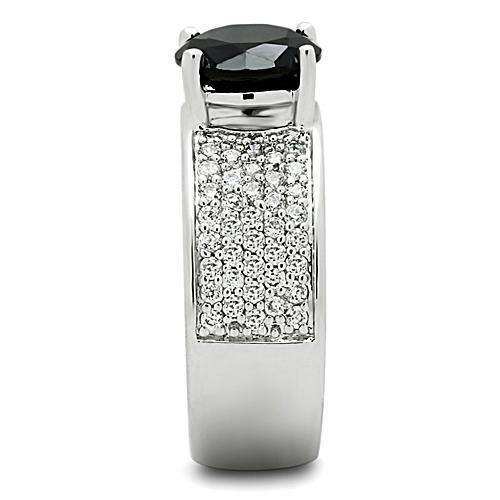 Alamode Rhodium Brass Ring with AAA Grade CZ in Jet - Alamode - Flyclothing LLC