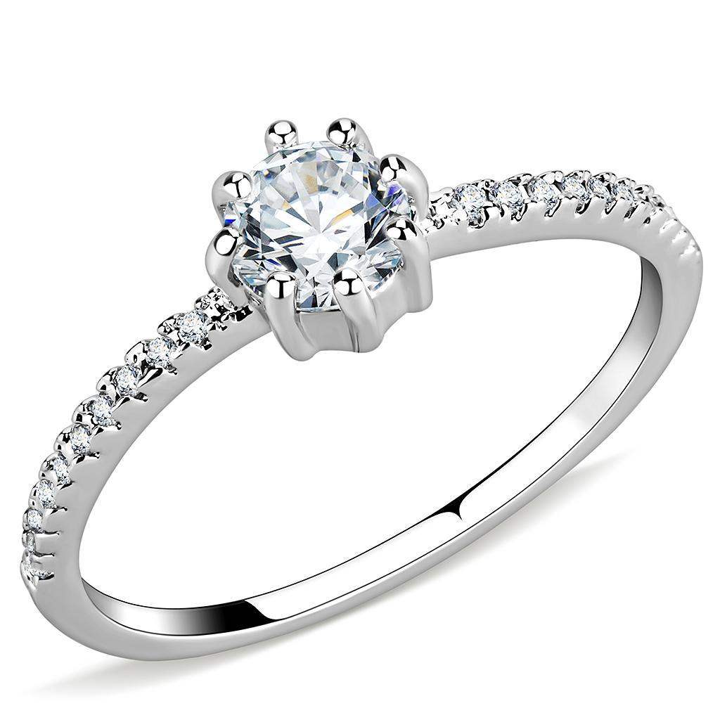 Alamode Rhodium Brass Ring with AAA Grade CZ in Clear - Alamode - Flyclothing LLC