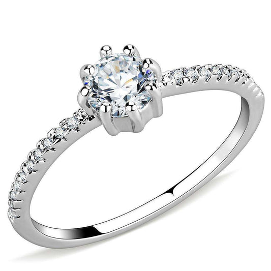 Alamode Rhodium Brass Ring with AAA Grade CZ in Clear - Alamode - Flyclothing LLC