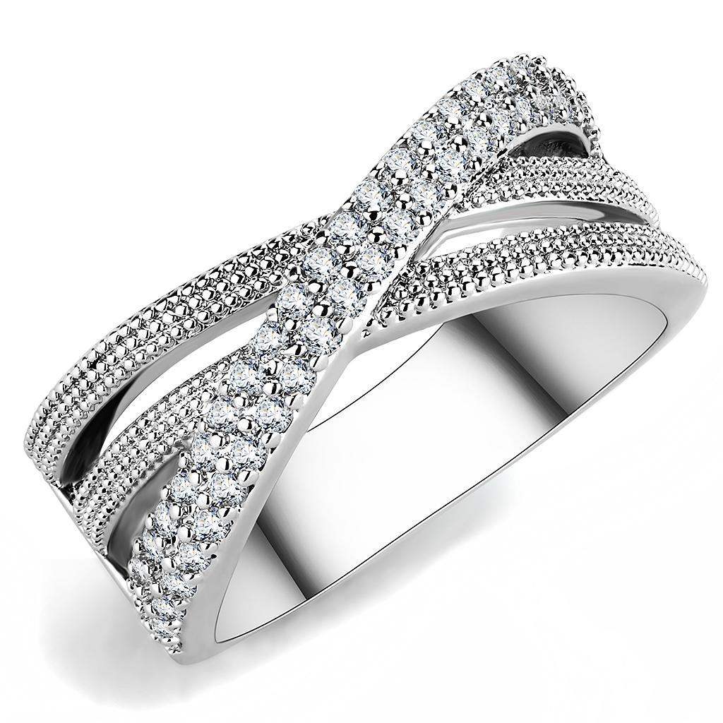 Alamode Rhodium Brass Ring with AAA Grade CZ in Clear - Alamode - Flyclothing LLC