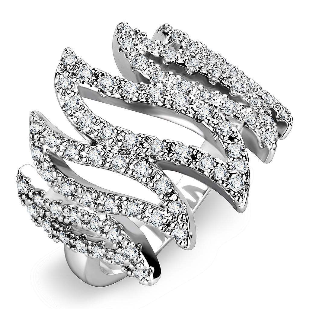 Alamode Rhodium Brass Ring with AAA Grade CZ in Clear - Alamode - Flyclothing LLC
