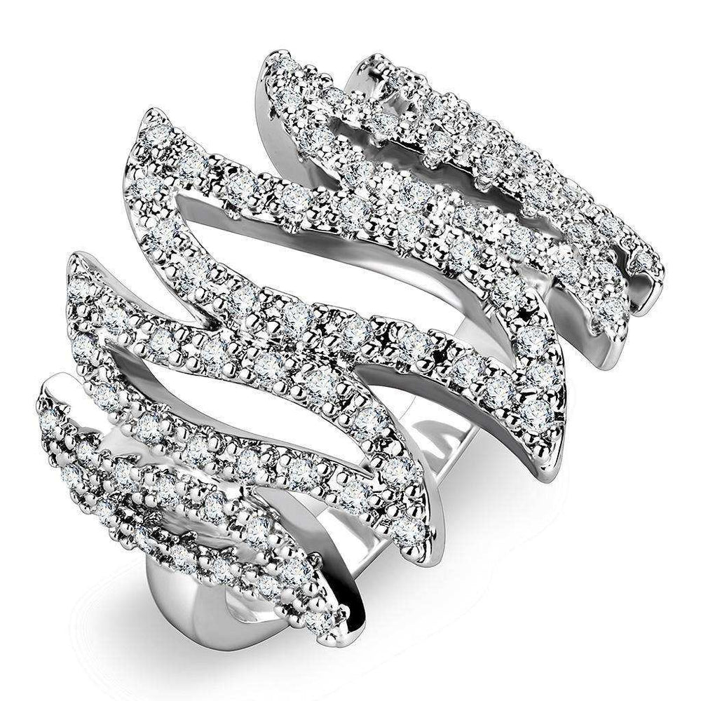 Alamode Rhodium Brass Ring with AAA Grade CZ in Clear - Alamode - Flyclothing LLC