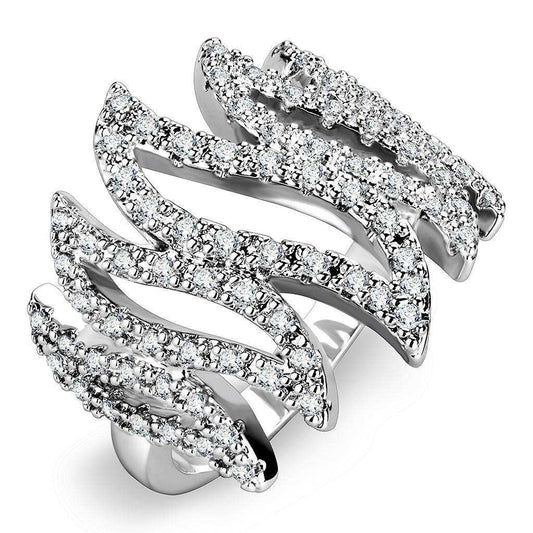 Alamode Rhodium Brass Ring with AAA Grade CZ in Clear - Alamode - Flyclothing LLC