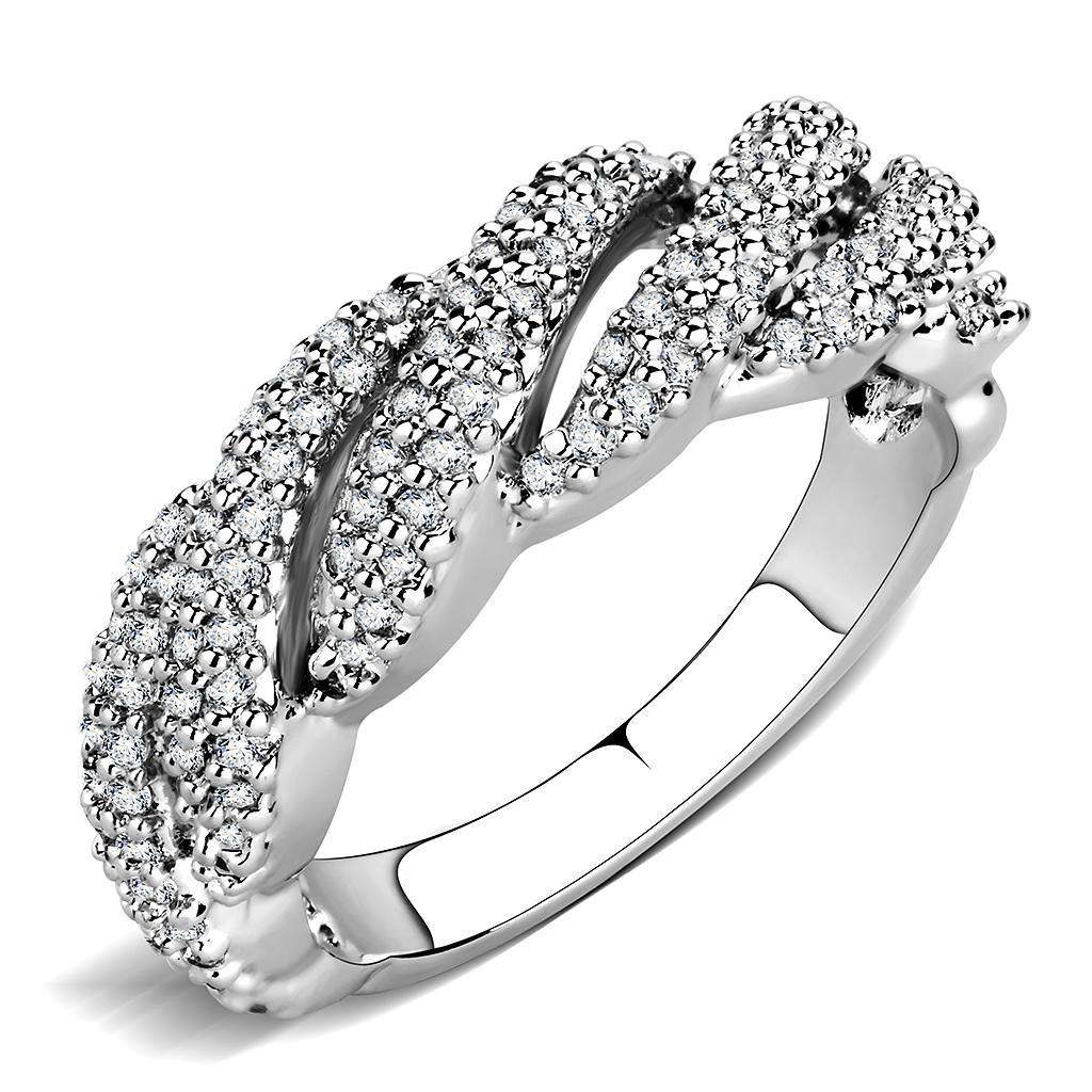 Alamode Rhodium Brass Ring with AAA Grade CZ in Clear - Alamode - Flyclothing LLC