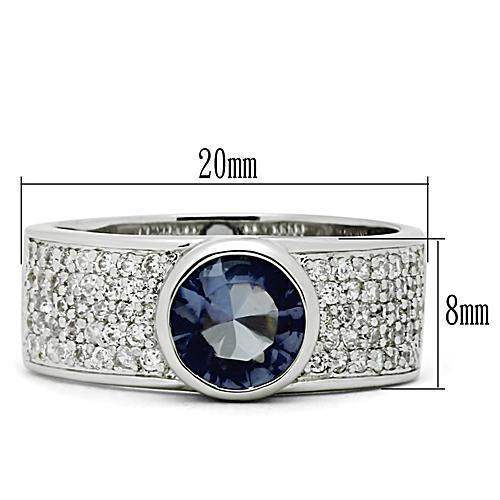 Alamode Rhodium Brass Ring with Synthetic Synthetic Glass in Light Sapphire - Alamode - Flyclothing LLC