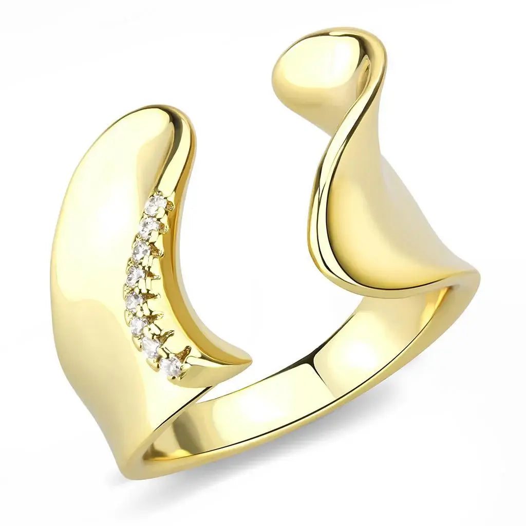 Alamode Gold Brass Ring with AAA Grade CZ in Clear - Alamode - Flyclothing LLC