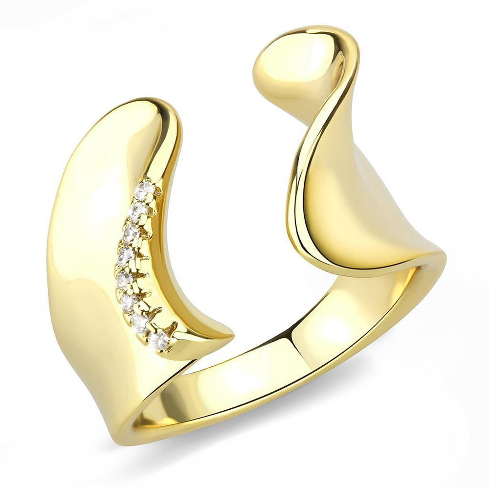 Alamode Gold Brass Ring with AAA Grade CZ in Clear - Alamode