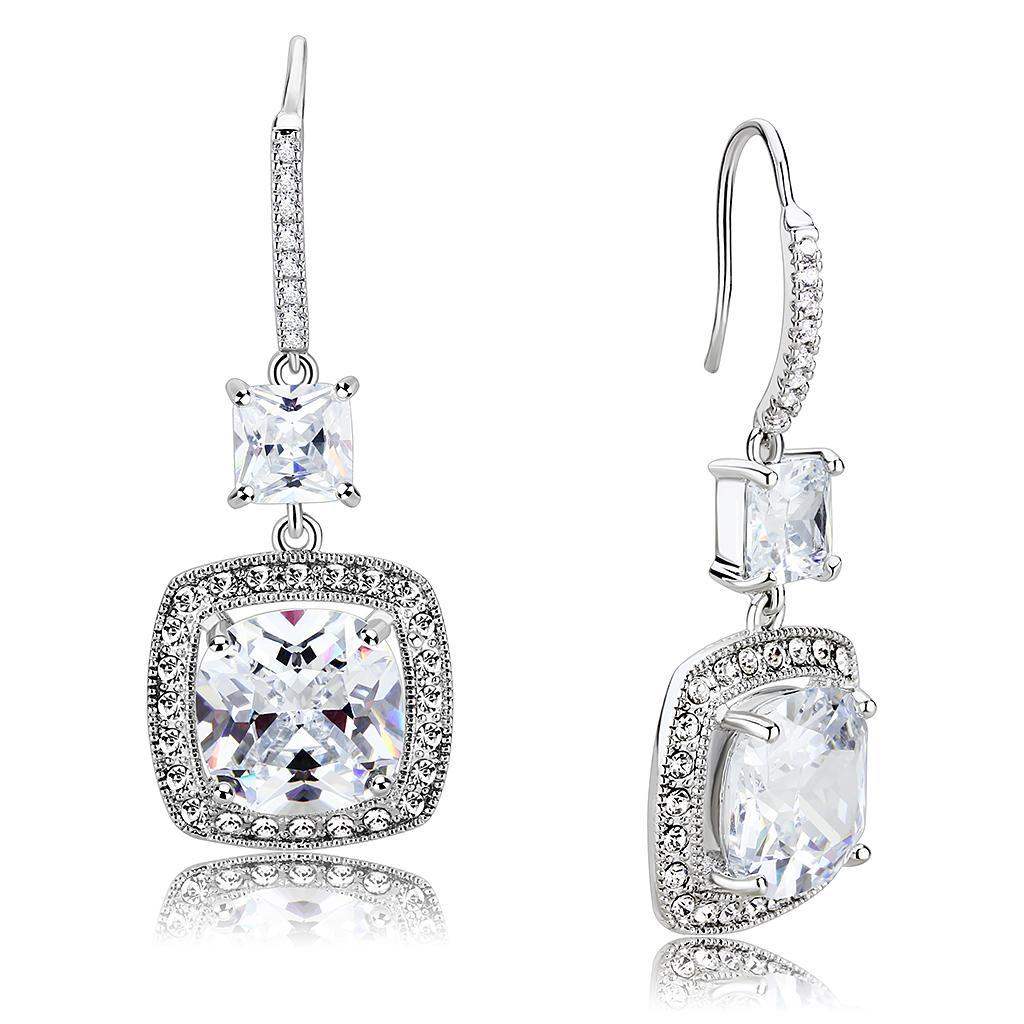 Alamode Rhodium Brass Earrings with AAA Grade CZ in Clear - Alamode - Flyclothing LLC