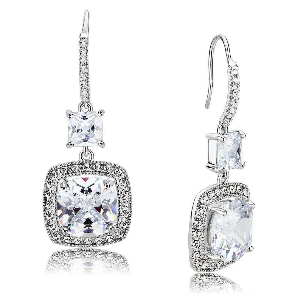 Alamode Rhodium Brass Earrings with AAA Grade CZ in Clear - Alamode - Flyclothing LLC