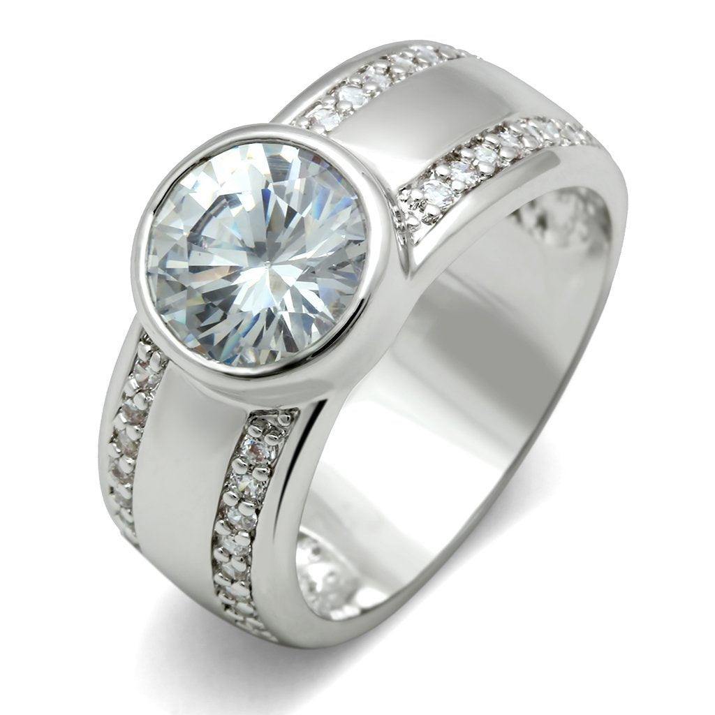 Alamode Rhodium Brass Ring with AAA Grade CZ in Clear - Alamode