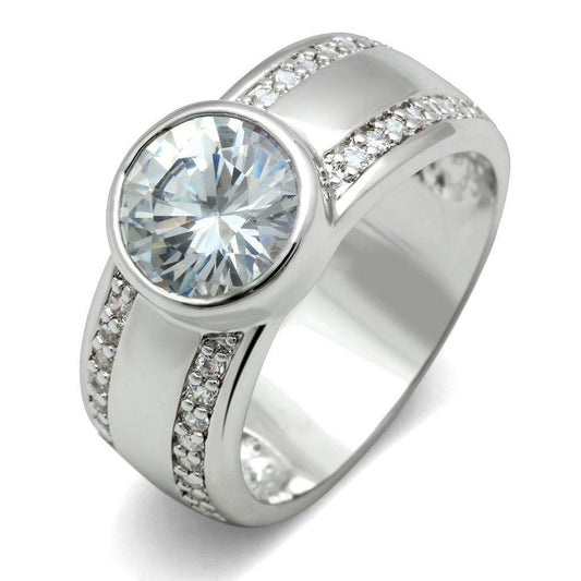 Alamode Rhodium Brass Ring with AAA Grade CZ in Clear - Alamode
