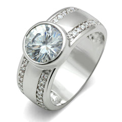 Alamode Rhodium Brass Ring with AAA Grade CZ in Clear - Alamode