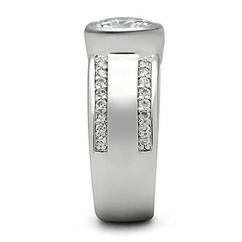 Alamode Rhodium Brass Ring with AAA Grade CZ in Clear - Alamode