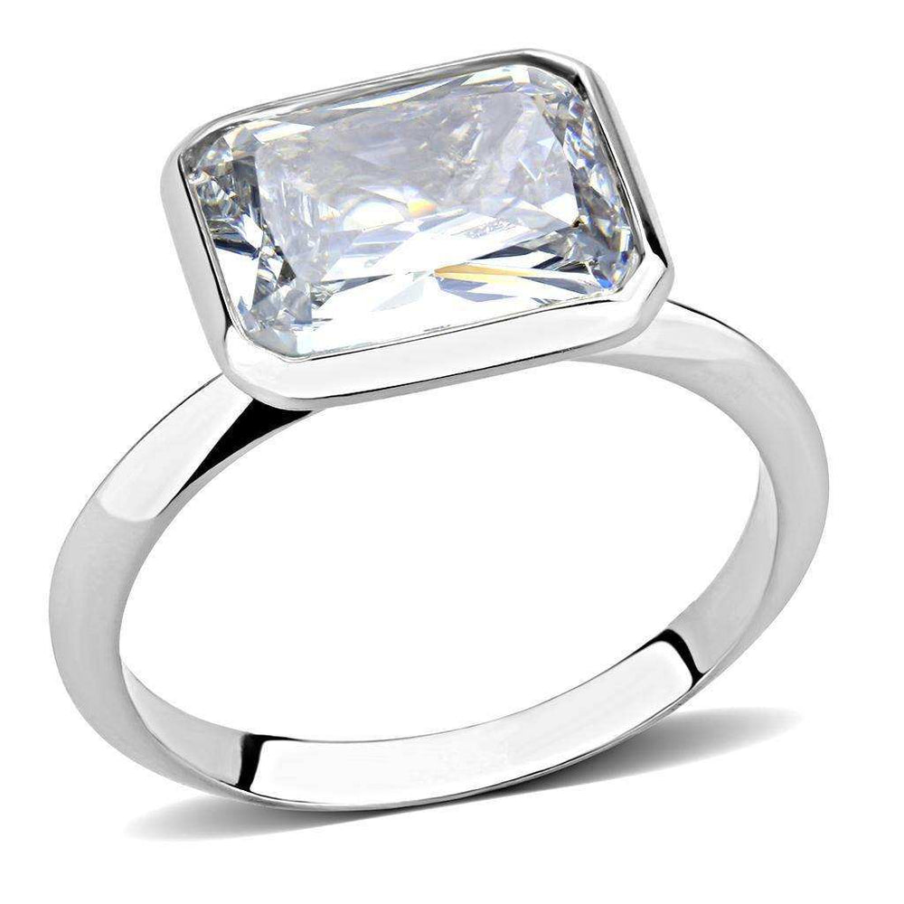 Alamode Rhodium Brass Ring with AAA Grade CZ in Clear - Alamode - Flyclothing LLC