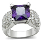 Alamode Rhodium Brass Ring with AAA Grade CZ in Amethyst - Alamode - Flyclothing LLC