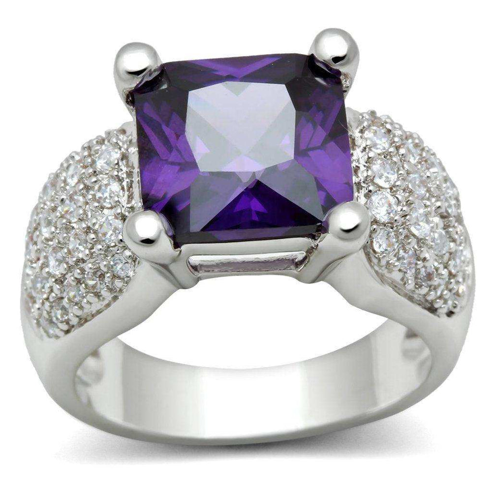 Alamode Rhodium Brass Ring with AAA Grade CZ in Amethyst - Alamode - Flyclothing LLC