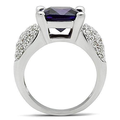 Alamode Rhodium Brass Ring with AAA Grade CZ in Amethyst - Alamode - Flyclothing LLC