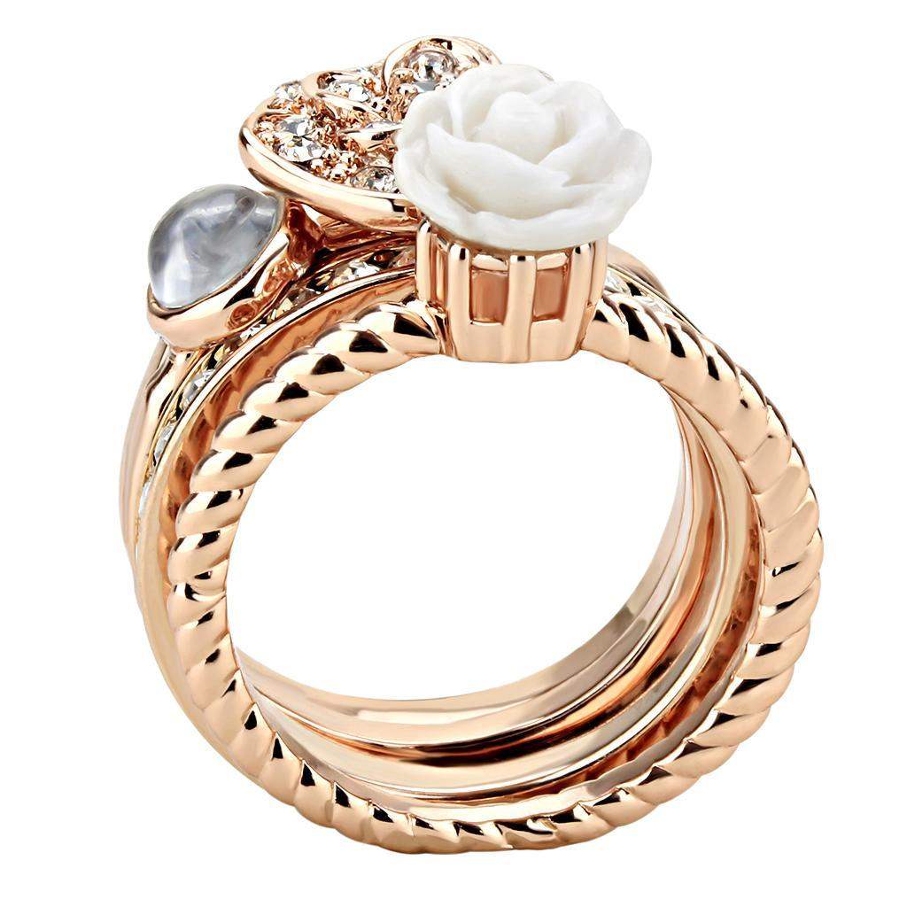 Alamode Rose Gold Brass Ring with Synthetic Synthetic Stone in White - Alamode - Flyclothing LLC