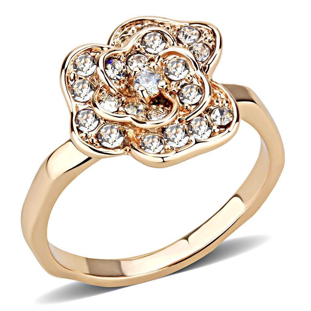Alamode Rose Gold Brass Ring with Top Grade Crystal in Clear - Alamode - Flyclothing LLC