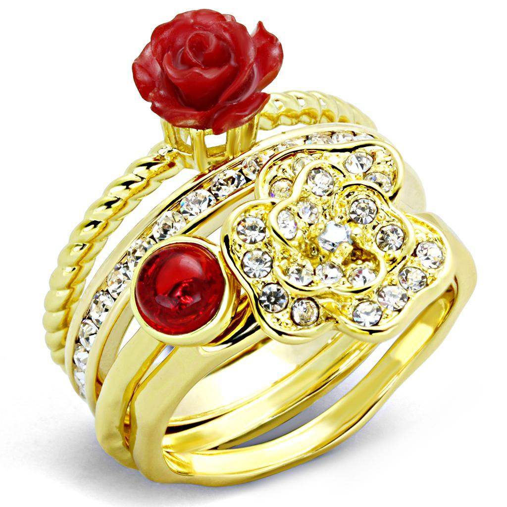 Alamode Gold Brass Ring with Synthetic Synthetic Stone in Siam - Alamode - Flyclothing LLC