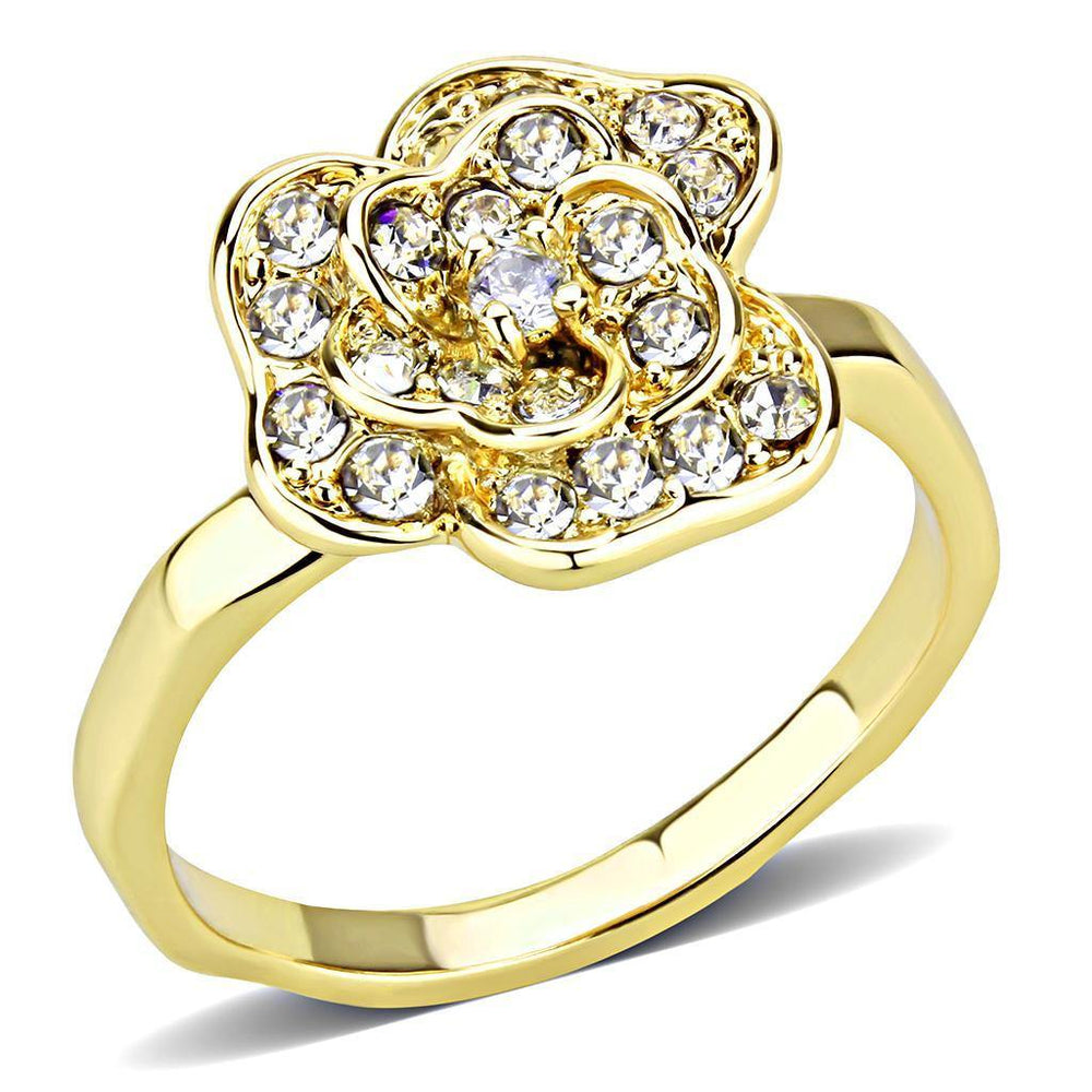 Alamode Gold Brass Ring with Top Grade Crystal in Clear - Alamode