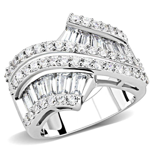 Alamode Rhodium Brass Ring with AAA Grade CZ in Clear - Alamode - Flyclothing LLC