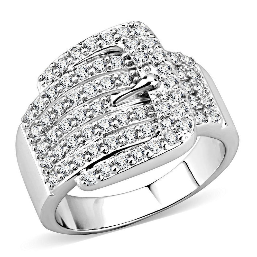 Alamode Rhodium Brass Ring with AAA Grade CZ in Clear - Alamode