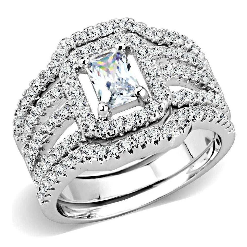 Alamode Rhodium Brass Ring with AAA Grade CZ in Clear - Alamode - Flyclothing LLC