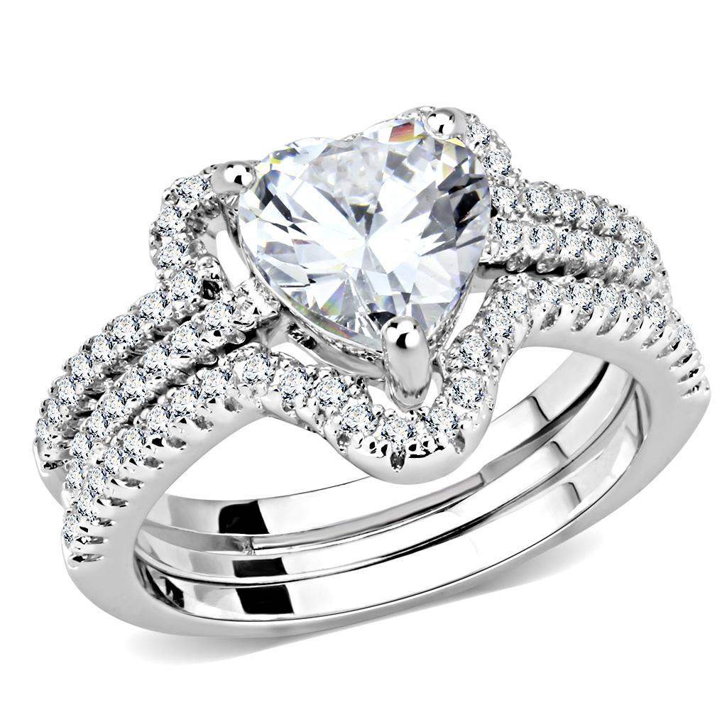 Alamode Rhodium Brass Ring with AAA Grade CZ in Clear - Alamode - Flyclothing LLC