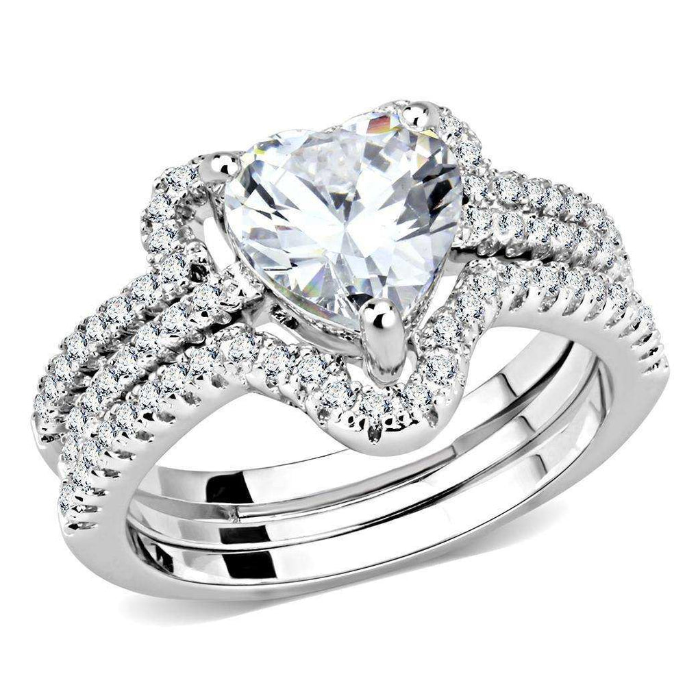 Alamode Rhodium Brass Ring with AAA Grade CZ in Clear - Alamode
