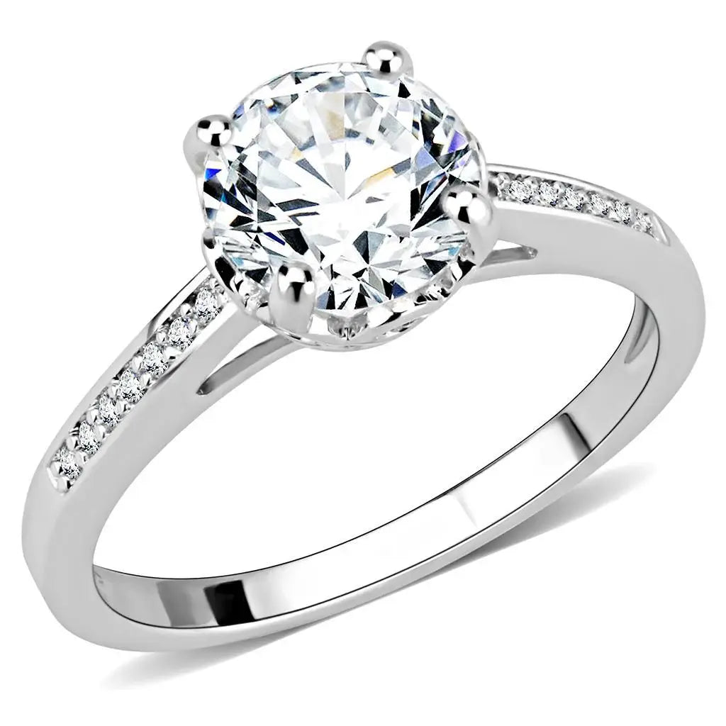 Alamode Rhodium Brass Ring with AAA Grade CZ in Clear - Alamode - Flyclothing LLC