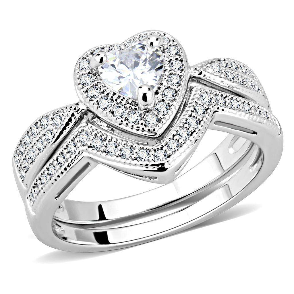 Alamode Rhodium Brass Ring with AAA Grade CZ in Clear - Alamode - Flyclothing LLC