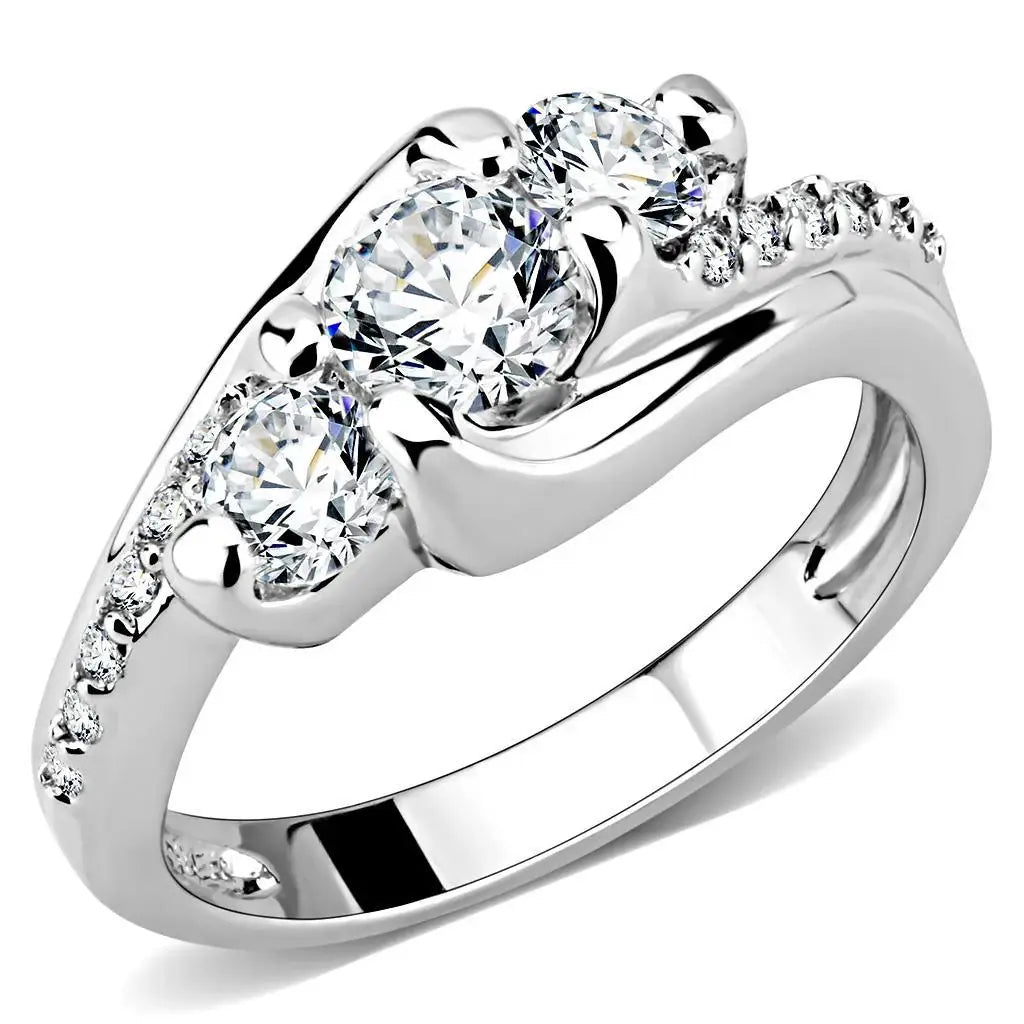 Alamode Rhodium Brass Ring with AAA Grade CZ in Clear - Alamode - Flyclothing LLC