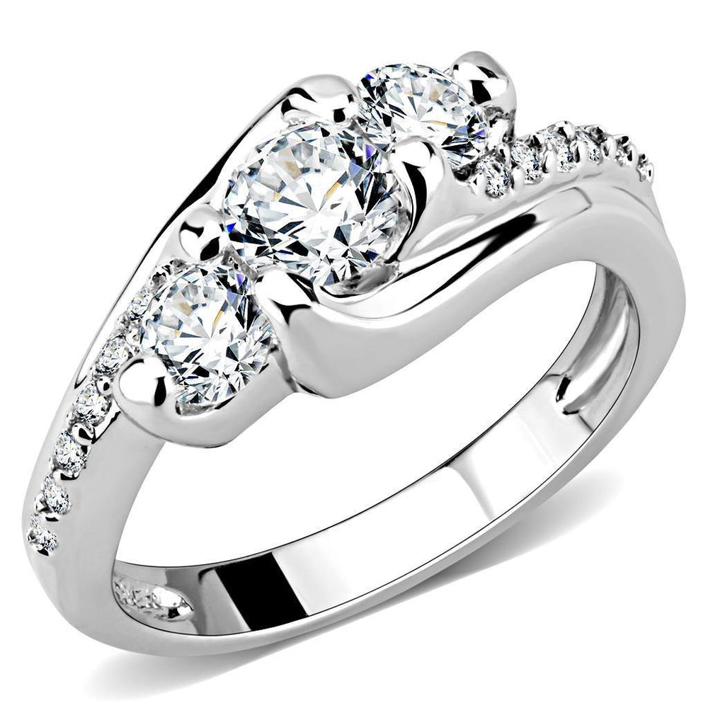Alamode Rhodium Brass Ring with AAA Grade CZ in Clear - Alamode