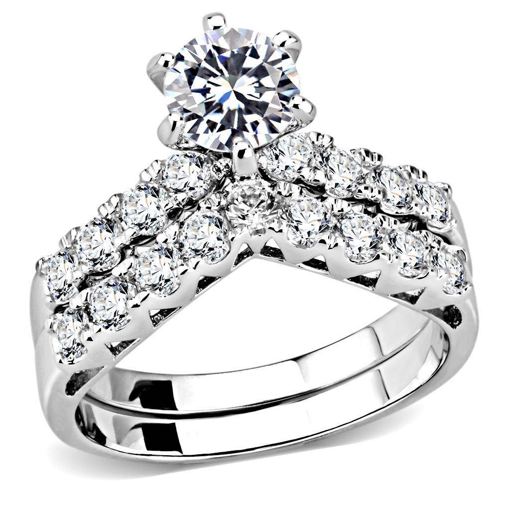 Alamode Rhodium Brass Ring with AAA Grade CZ in Clear - Alamode - Flyclothing LLC
