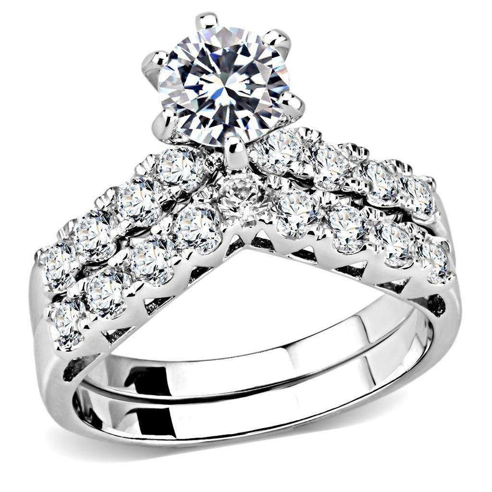 Alamode Rhodium Brass Ring with AAA Grade CZ in Clear - Alamode - Flyclothing LLC