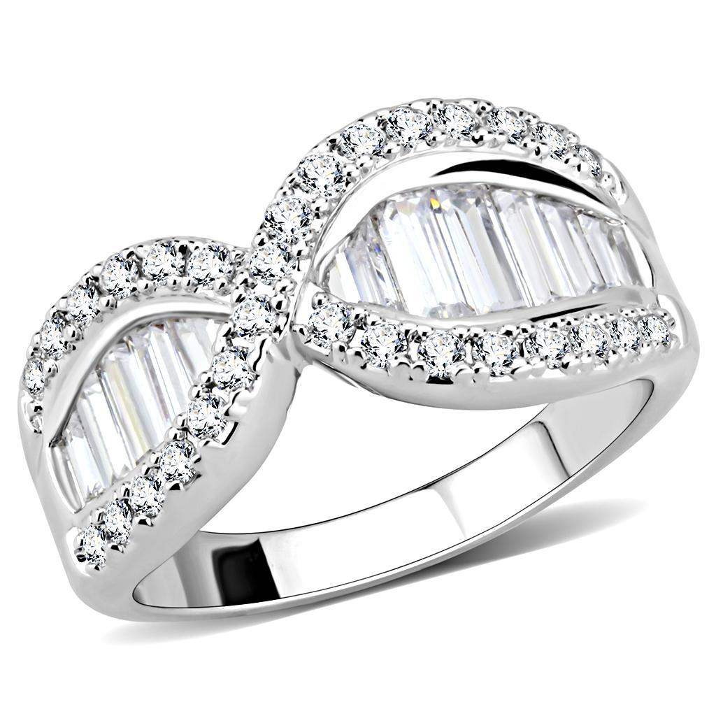 Alamode Rhodium Brass Ring with AAA Grade CZ in Clear - Alamode - Flyclothing LLC