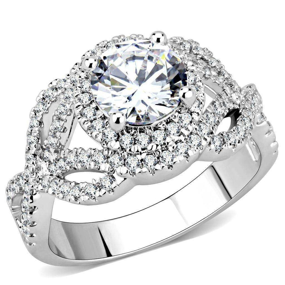 Alamode Rhodium Brass Ring with AAA Grade CZ in Clear - Alamode - Flyclothing LLC