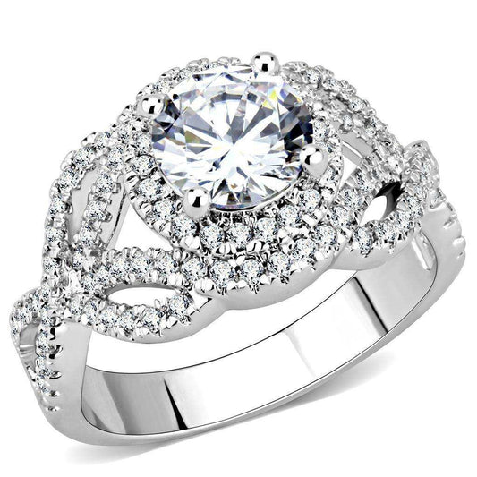 Alamode Rhodium Brass Ring with AAA Grade CZ in Clear - Alamode - Flyclothing LLC