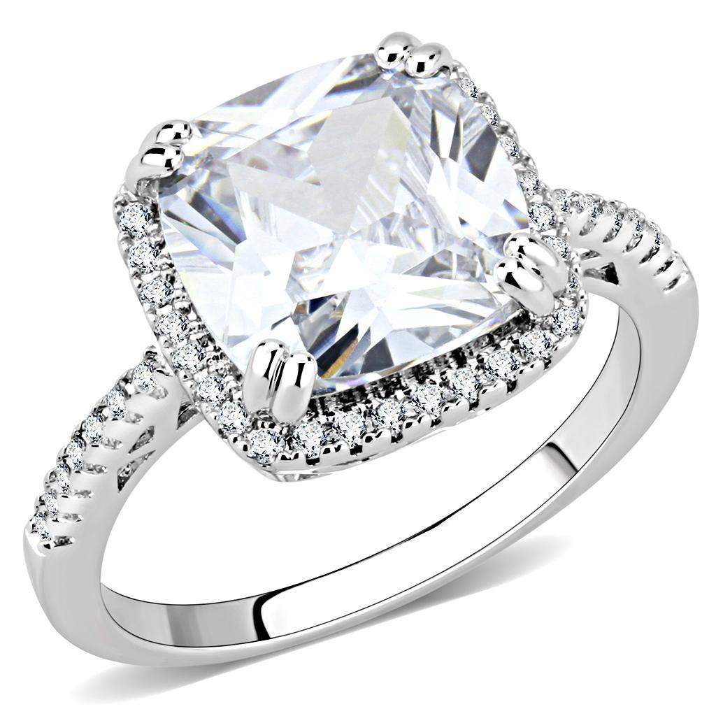 Alamode Rhodium Brass Ring with AAA Grade CZ in Clear - Alamode - Flyclothing LLC